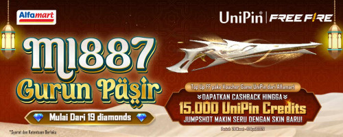 Top Up Free Fire dan Bayar di Alfamart, dapatkan Cashback 15.000 dan miliki M1887 Gurun Pasir!